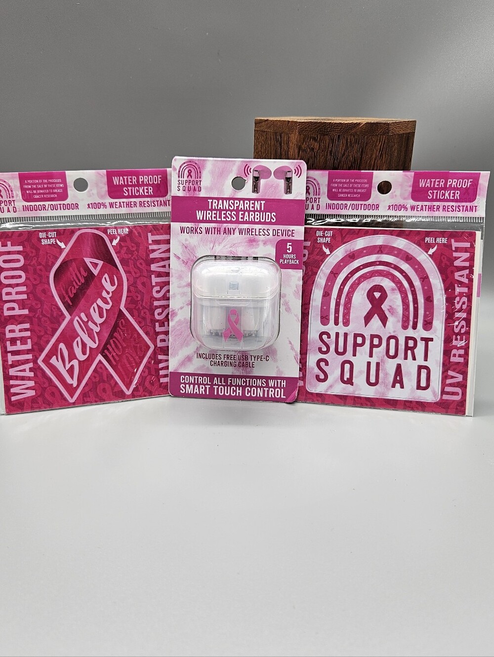 Breast Cancer Awareness Transparent Wireless Earbuds & Waterproof Stickers